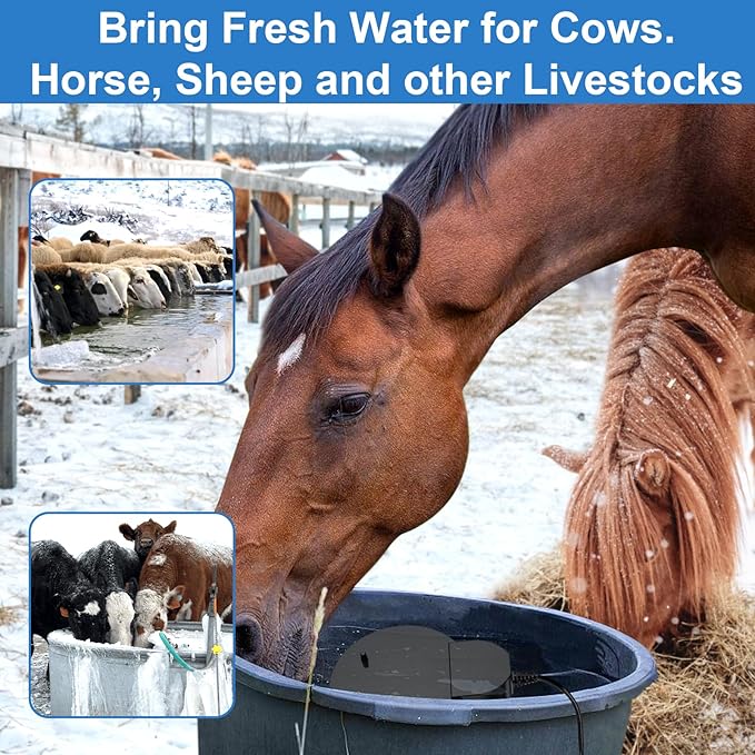 500W All Aluminum Cast Submersible De-Icer, Winter Snow/Ice Melter & Livestock Drinking Water Heater, Suitable for Poultry/Birds/Wildlife, 3M Long Cable for Outdoor Use