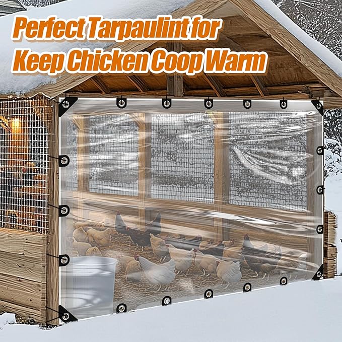 6.6x10ft Anti-Tear Clear Tarp Waterproof - 2pcs Windproof Poly Tarpaulin, Heavy Duty Transparent Enclosure with Grommets for Covering Chicken Coops Greenhouse Garden Plants