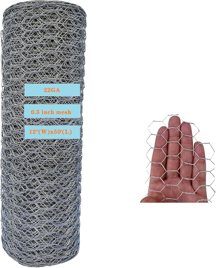 22GA Galvanized Hexagonal Poultry Netting Chicken Wire 12 inches x 50 feet x 1/2 inch Mesh for DIY Crafting, Pet Cages, Edge Fencing, Lawn Netting