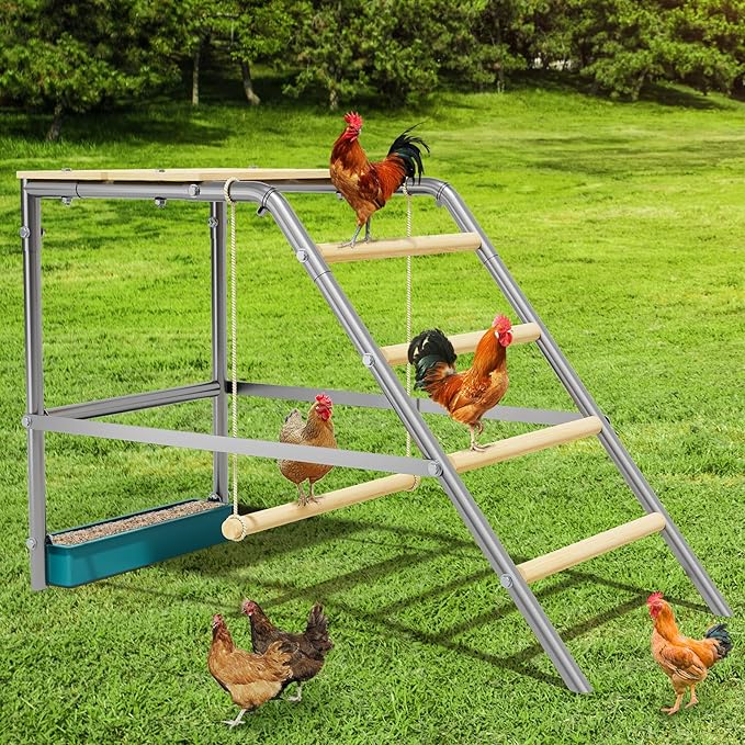 Chicken Roosting Bar & Ladder for Coop - Wooden Perch with Swing for Backyard Poultry, Hens & Farm Chickens | Easy to Install Roost Bar for Healthy & Happy Pets