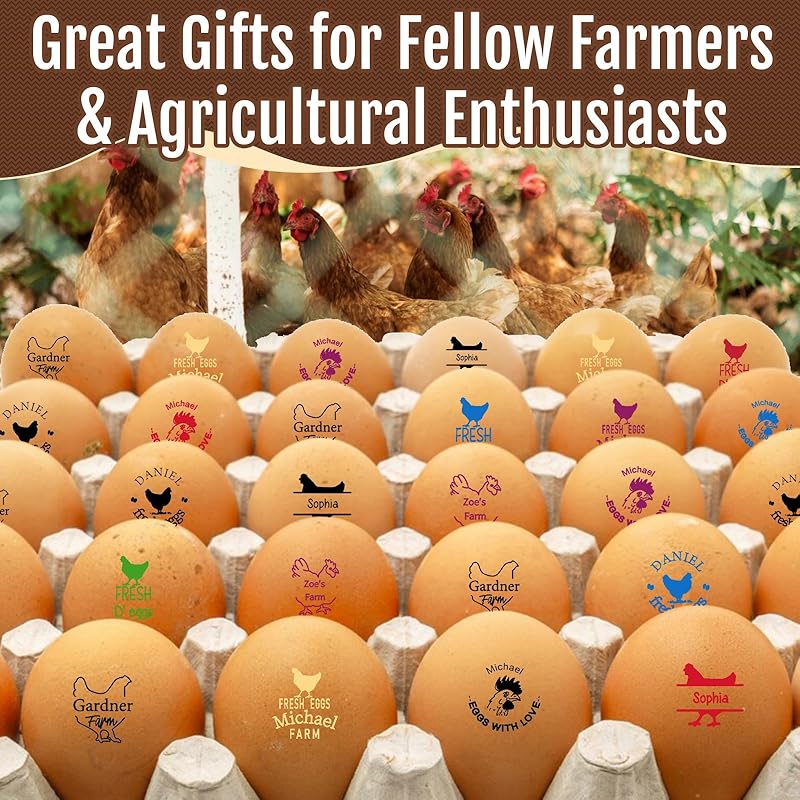 Personalized Egg Stamp with Metal Storage Case, Custom Text and Logo, Reusable Farm Egg Stamp, Chicken Coop Gifts, Fresh Egg Stamp, Birthday Gifts for Farmer, Breeder, Chicken Owners