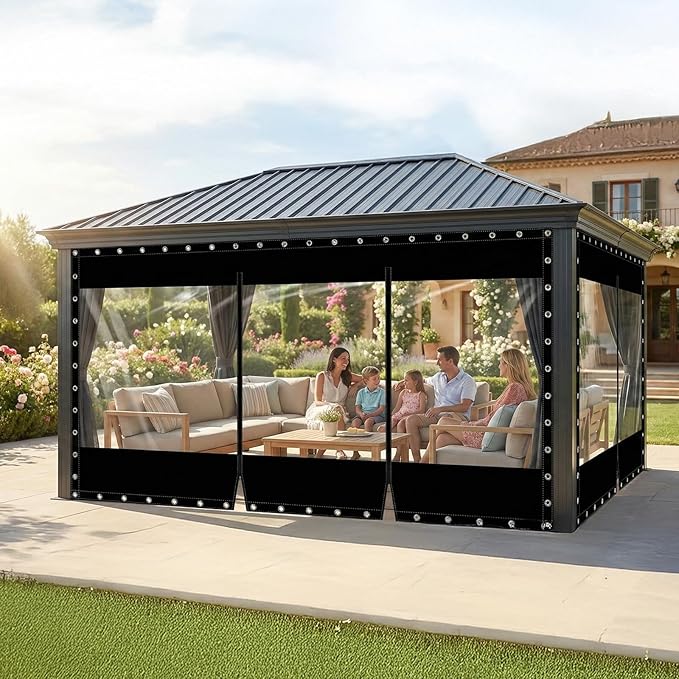 21.16oz Clear Tarps Heavy Duty Waterproof with Zipper 7(H) x10(W) ft, 19.69 MIL Patio Enclosures for Winter with Rustproof Grommets Patio Enclosure Tear-Resistant Tarpaulin for Pergola Porch, Black
