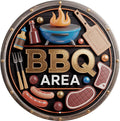 AWISZZZ BBQ Area Metal Sign 8x8in Round Retro Plaque for Backyard Grill Wall Decor Outdoor Cooking Gift