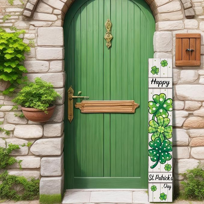47" Large St. Patrick's Day Porch Sign Irish Welcome Sign Shamrock Wooden Tall Porch Decor Rustic Farmhouse Front Door Decor for Irish Holiday Outdoor Home Yard Entryway Gift