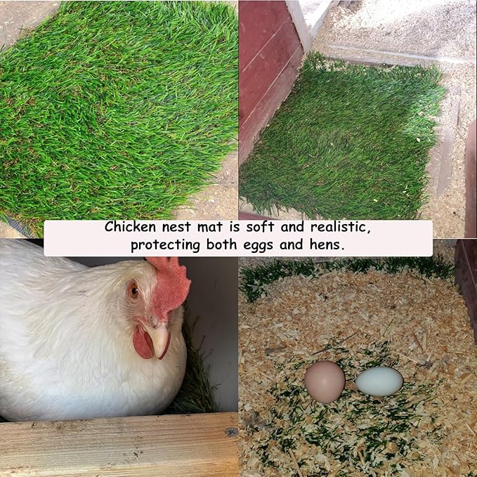 4 Pack Washable Chicken Nesting Pads Artificial Grass Rug Carpet Cuttable Chickens Nest Box Bedding Liners for Hen Coop Egg Duck Chicks Goose