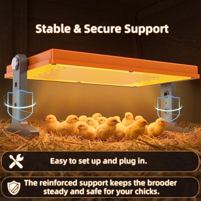 Chick Brooder Heater Plate – 12" x 8" Adjustable Height & Temperature Poultry Warmer for Up to 10 Chicks, Brooder Heating Plate for Chicks and Ducklings, Orange