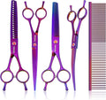 TOPGOOSE Dog Grooming Scissors Kit, Professional 6 in 1 Pet Scissors Sharp Shears Set - Straight, Thinning, Chunker, Curved Shears and Comb for Long Short Hair for Dog Cat (Set, Purple)