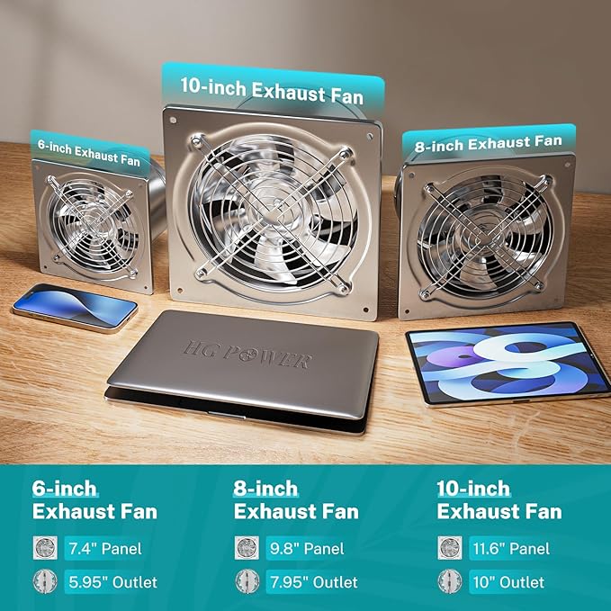 HG Power 10 Inch Metal Exhaust Fan with Switch, 988 CFM Powerful Garage Exhaust Fan with Damper, Potable Wall Mount Fan Fume Extractor Ventilation Fan for Shop, Shed, Basement, Chicken Coop, Silver