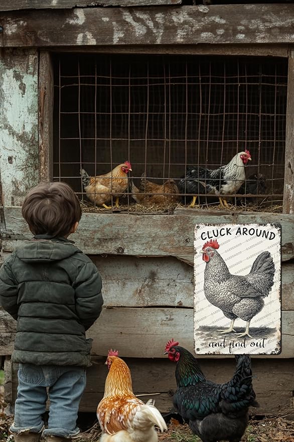 Cluck Around And Find Out Chicken Tin Sign For Chicken Coop Home Yard Outdoor Chickens Plaque Wall Decor Art 16x12 Inch