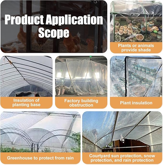 XhuangTech Clear Tarp with Grommets 6x8FT, Heavy Duty 14Mil Thickened PVC Outdoor Garden Cover Tear Resistant, Waterproof Tarps for Chicken Coop Patio Porch Greenhouse Enclosure