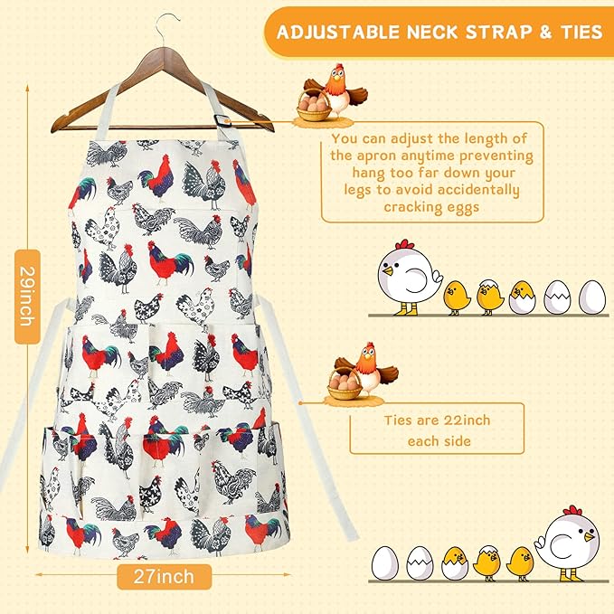 Loopeer 2 Pcs Egg Apron Collecting Apron for Fresh Egg Gathering Adjustable Gathering with Pocket for Gift Women