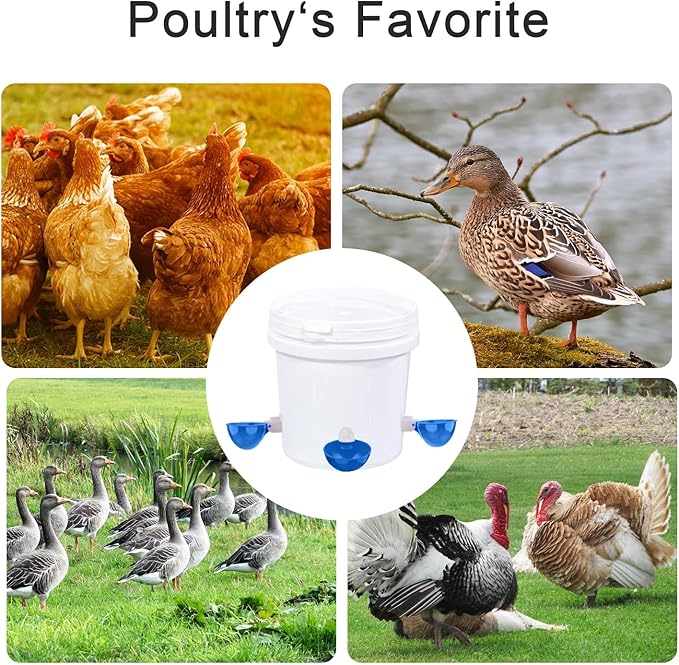 Chicken Waterer Cups, 8 Packs Blue Large Chicken Watering Cups, Automatic Chicken Water Cups, Tee Fittings Poultry Feeder Cups Suitable for Chicken, Duck, Goose, Turkey with Mounting Hole Opener