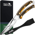 Heavy Duty Poultry Shears - Professional Stainless Steel Kitchen Scissors for Chicken, Meat, & Bone - Spring Loaded Food Shears with Ergonomic Brown Wooden Handle