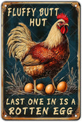 Chicken Metal Tin Sign and Egg Poster Fluffy Butt Hut Vintage Tin Sign for Family Kitchen Bar Farm Garden Wall Plaque 12x8 Inch