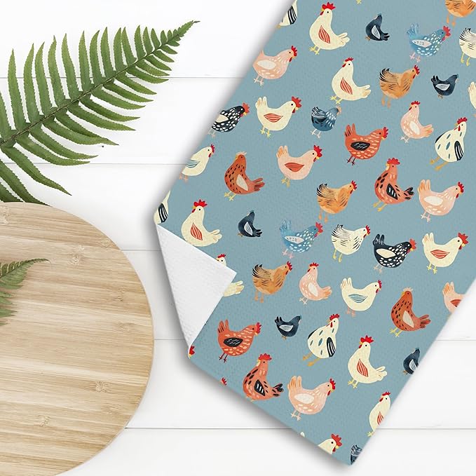 Chicken Floral Kitchen Dish Towels for Bathroom Decor, Chicken Gifts for Women Mom Lady,Farmhouse Cottage Core Decor Kitchen Hand Dish Towels Bathroom,16x24 Inch