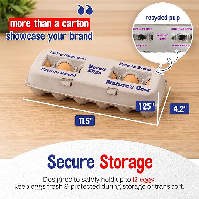 MT Products Custom Printed Egg Cartons Hold Twelve Eggs - Natural Pulp Personalized Egg Container (Pack of 15) - Made in USA