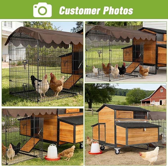 Extra Large Mobile Chicken Coop with Run, Portable Chicken Tractor with Wheels, 76.7" L Hen House Poultry Cage with All-Around Iron Frame, Metal Sliding Tray, 6 Nesting Boxes for 6-8 Chickens