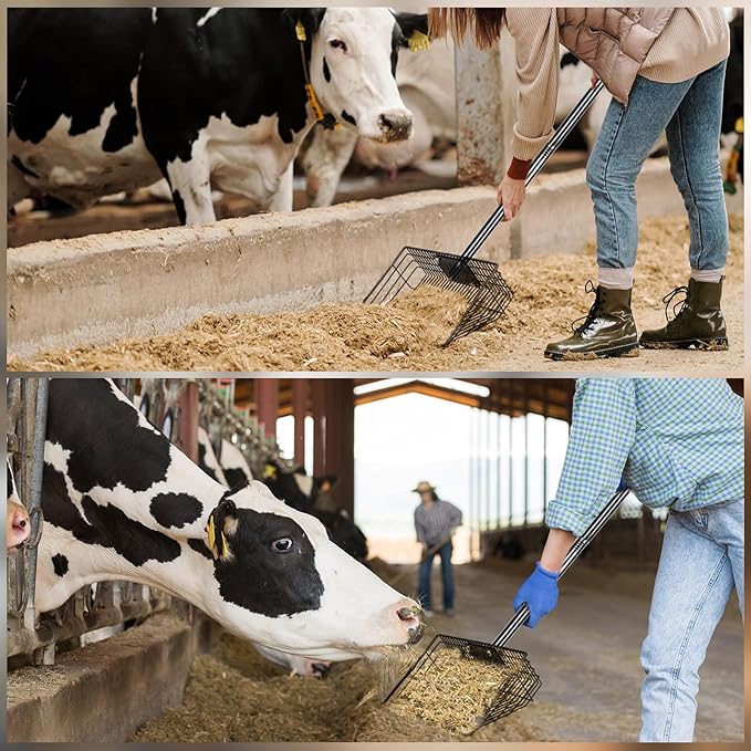 10" & 15" 2pcs Large Horse Manure Chicken Poop Scooper Set: Heavy Duty Carbon Steel Sifter Shovel, Metal Pooper Sifting Scoop for Poultry Run Farm, Chicken Coop Accessories Horse Stall Cleaning Tool