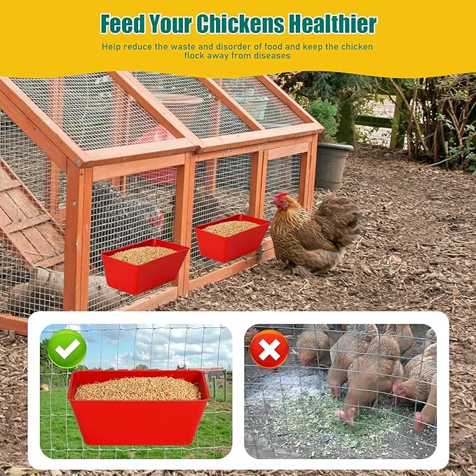 2 Pack Chicken Feeder Waterer,2.5 Quart Hanging Chicken Feeder Trough with Hooks Versatile Feeding Container for Chicken Duck Goose Rabbit Duck Feeder Poultry and Livestock Water Trough（Red）