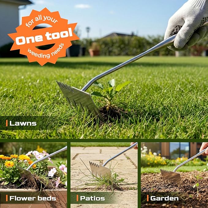 Weed Puller Tool, 6-Tooth Manganese Steel Manual Weeders, Portable Garden Weed Remover Tools for Vegetable Gardening Backyard Farm Planting & Weeding