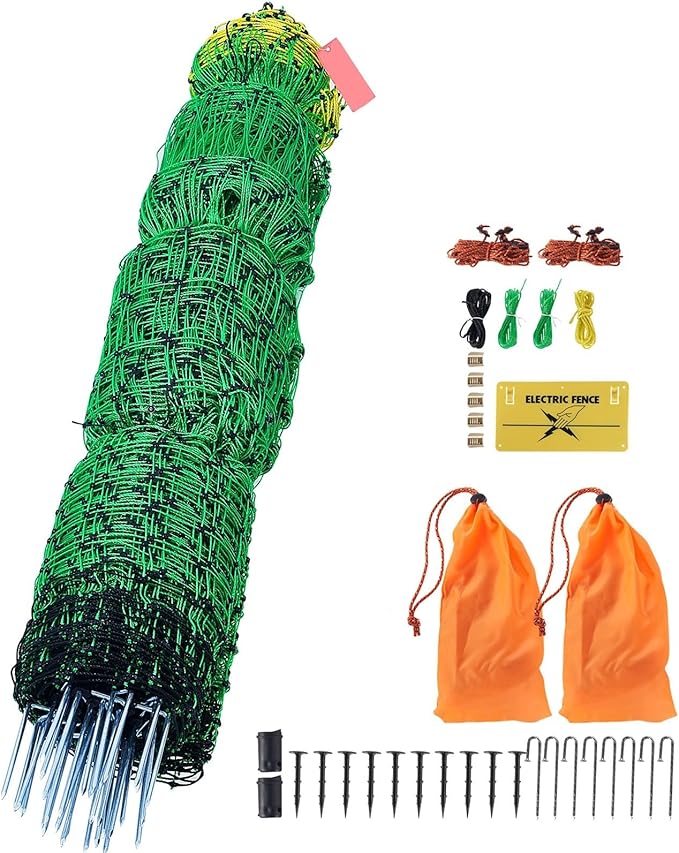 Portable Electric Fencing Net - 35.4" H x 164' L, Double Spike Sheep Netting for Dogs, Hogs, and Deer - Ideal for Backyards, Farms, and Ranches