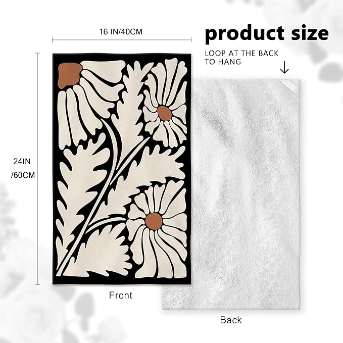 Boho Floral Kitchen Towels Decorative Set of 4, Black Geometric Dish Towel, Beige Decor Hand & Tea Towels for Kitchen Drying, Housewarming Gifts for Women