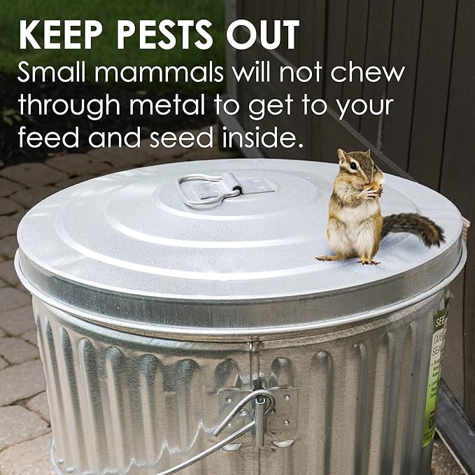 Heath Outdoor Products SS-10 10 Pound Galvanized Metal Multi-Purpose Bird Seed, Suet, Feed Container and Dog Poop, 1-Pack, Galvanized Steel