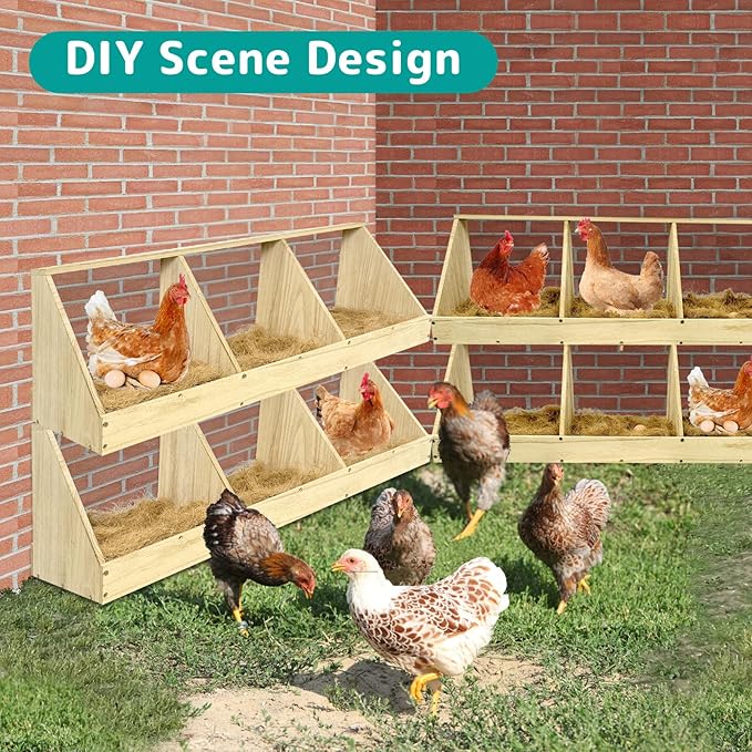 Chicken Nesting Boxes, 3 Compartment Wooden Chicken Laying Boxes, Nesting Boxes for Chickens, Hens, Ducks, Poultry Nest Box for Laying Eggs, Includes 3 Fake Eggs