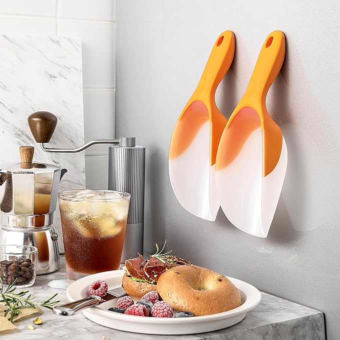 Spring Chef Magnetic Ice Scoop for Freezer Bin - Contoured Translucent Plastic Scoop with Soft Grip Handle - Kitchen Scoopers for Food, Ice Machine, Pet Food, Flour - Popcorn Scooper - 2 Pack - Mango