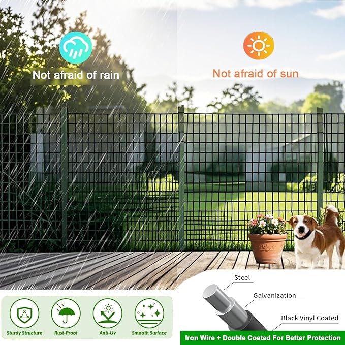 Welded Wire Fence 24inch x 25ft, Black PVC Coated Garden Fencing, 2 inch x 3inch 16Gauge Chicken Wire Fence Roll, Anti-Rust Metal Fencing for Yard Plant Protection Poultry Netting