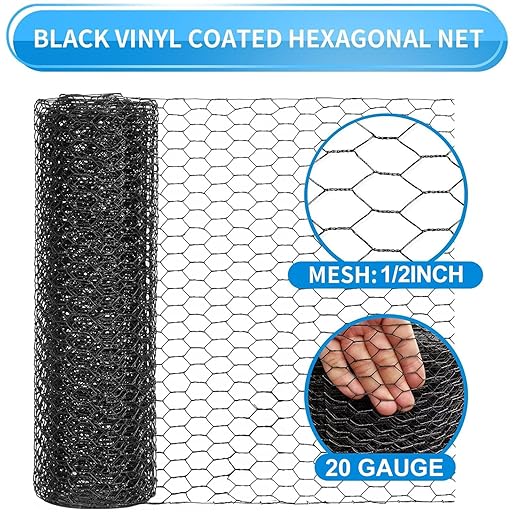 1/2 Inch Black Wire Mesh Roll - 48'' x 50' Chicken Wire Fence, 20 Gauge Hardware Cloth Poultry Netting for Garden/Animal Barrier/Rabbit/Floral/Chicken Coop/DIY Projects