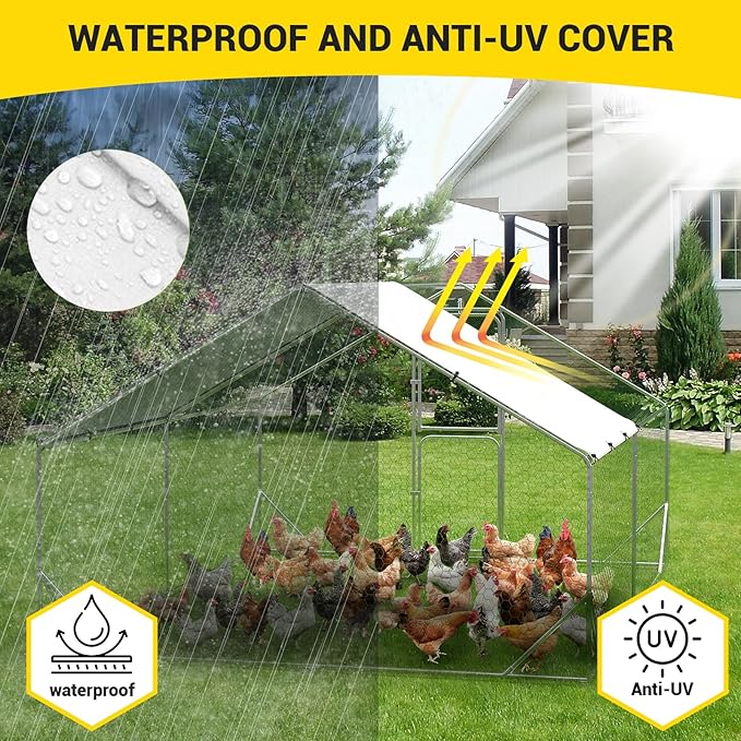 GarveeLife Large Metal Chicken Coop with Run and Cover, Walk-in Coop for Outdoor Farm Yard (13.1'L x 9.8'W x 6.6'H)