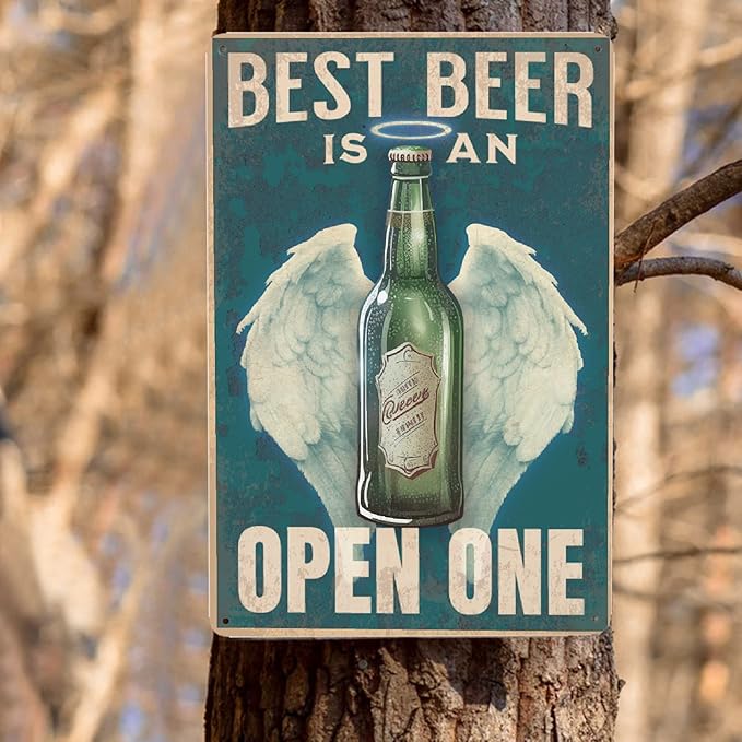 JOCASA Best Beer Is An Open-One Vintage Metal Poster Sign Decor-Retro Beer Theme Aluminum Metal Tin Sign for Garage Decor Bar Room Home Kitchen, Signs Gift,12''x 8''