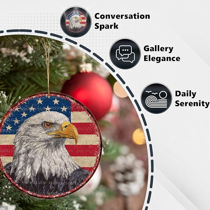 Vintage Bald Eagle Round Metal Sign Retro American flag Tin Sign Nostalgic Patriotism Wall Decor Decorations for Home Bedroom Living Room Cafe Bar Kitchen Yard Fence Door Outside 12 * 12 In