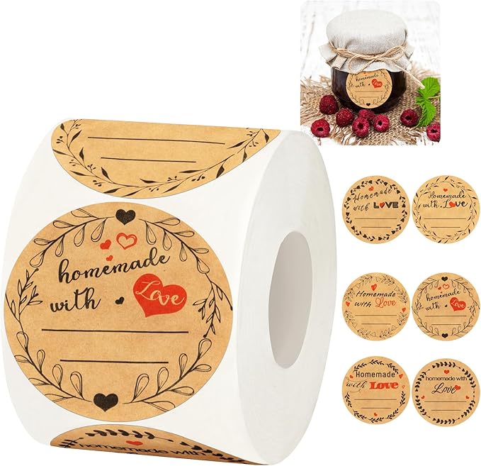 Jam and Jelly Jar Canning Labels for Mason Jars and More(2" Round 500/roll) with Lines for Writing- Jar Labels Jam, Jelly, and More (brown10)
