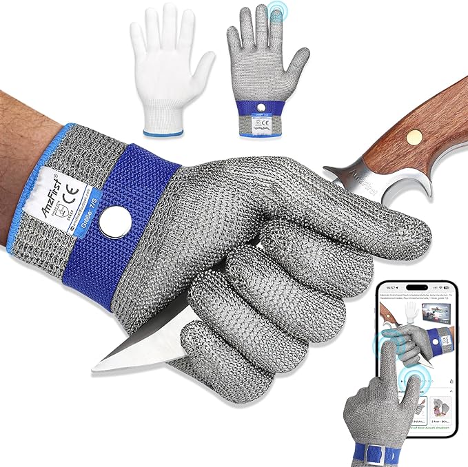 Cut Resistant Gloves, Food Grade for Stainless Steel Mesh Metal Glove Touch Screen, Kitchen Cooking Gloves for Women and Men, for Butcher Meat Cutting Oyster Shucking(Size: 9/Large)