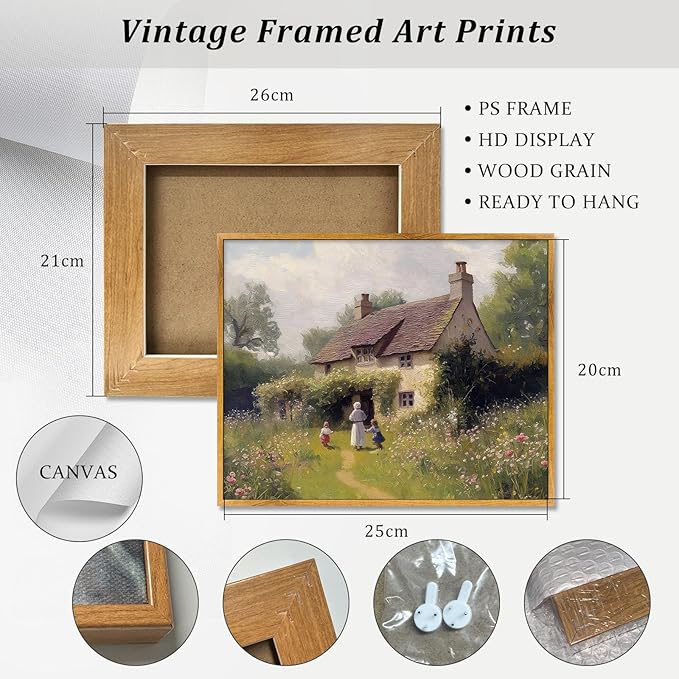 Vintage Landscape Canvas Country Wildflower Pictures Cottage Garden Poster Nature Landscape Pictures Rustic House Painting Farmhouse Wildflower Poster Retro Botanical Prints Framed Wall Decor 8x10in