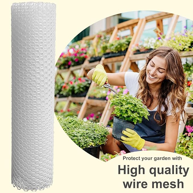 Plastic Wire Mesh Fence 16in x 10Ft Plastic Chicken Wire Mesh for Poultry, Dogs, Rabbit, Snake Barrier & Gardening Versatile Plastic Fencing (16in x 10Ft, White)