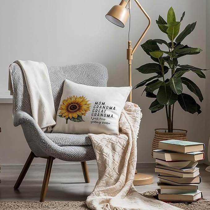 Mom Grandma Great Grandma Gifts Pillow Covers 18x18, Best Great Grandmother Gifts for Mother's Day, GG Baby Announcement Floral Throw Pillow Covers for Home Bedroom Living Room