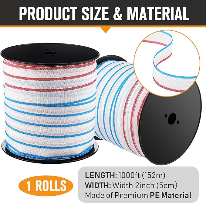 1 Roll 2 Inch x 1000 ft Electric Fence Tape for Livestock Polytape Fencing Horse Fence with High Visibility