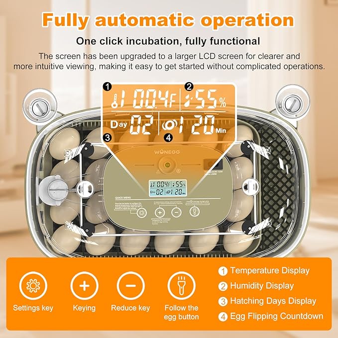24 Egg Incubators for Hatching,Automatic Egg Turning and Temperature Control Humidity Display,Hatch Day,Automatic Water Refill,360° Viewing for Chicken Quail Duck