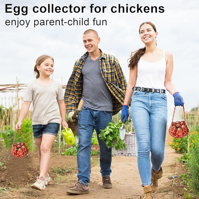 Egg Collecting Basket, Canvas Egg Basket for Gathering with 7 Pouches for Chicken, Duck, Goose, Bird, Various Poultry Collection (Feathers)
