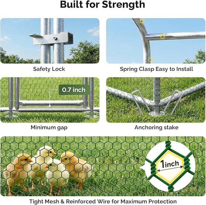 Sino Luban Large Metal Chicken Coop Run for 20 Chickens/Ducks, Chicken Runs for Yard with Waterproof Cover, Chicken Enclosure Pen Outdoor, Walk-in Poultry Cage (Upgrade Corner Support Brace)