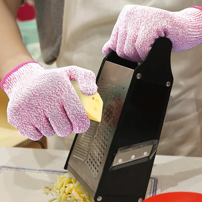 Evridwear Cut Resistant Gloves Food Grade Level 5 Kitchen Safety Protection (Large, Pink)