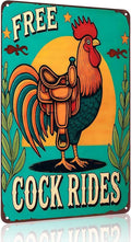 Funnysign Vintage Free Cock Rides Chicken Tin Sign for Chicken Coop Farm Kitchen Garden Yard Decor 8x12 inch (3939)