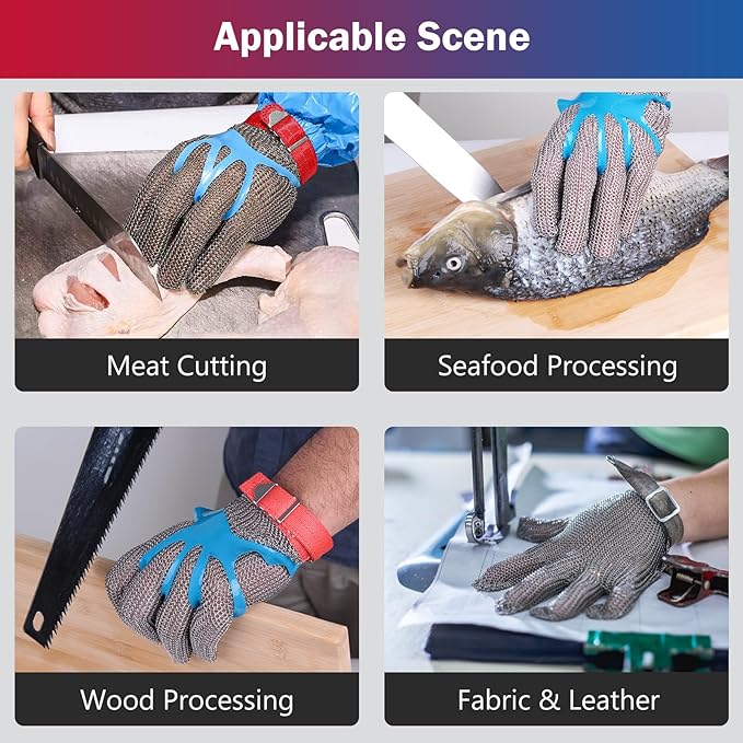 Chainmail Gloves for Cutting Meat&Food,Highest Level Cut Resistant Glove Food Grade,Upgrade Stainless Steel Metal Mesh,Cut Proof Glove for Chefs,Butcher Safety Work(L)
