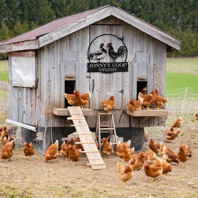 Personalized Chicken Coop Signs, Metal Funny Farm Decor, Chicken Coop Accessories, Metal Outdoor Wall Art, Custom Hen House Sign, Rustic Farmhouse Wall Decor for Farm Yard Garden Color07