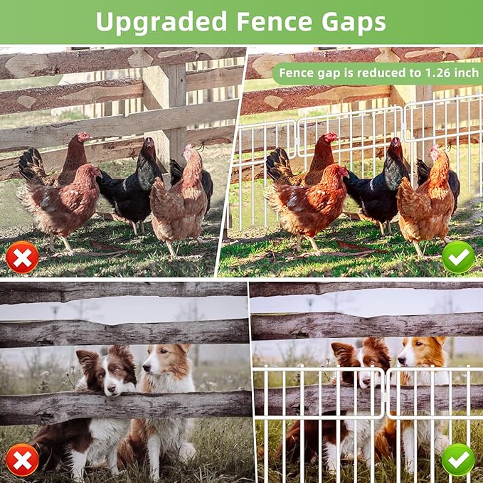 Animal Barrier Fence, 10 Pcs Upgrade 1.26 in Gap Decorative Fences No Dig Fence for Rabbits and Dog Ground Defense, Rustproof Metal Wire Garden Edging Border for Outdoor, Yard, White