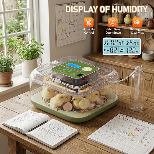 Winado Incubators for Hatching Eggs, 12 Egg Incubator with Automatic Egg Turning, Temperature & Humidity Control, Egg Candler, Automatic Water Filling and Day Counter for Eggs Hatching