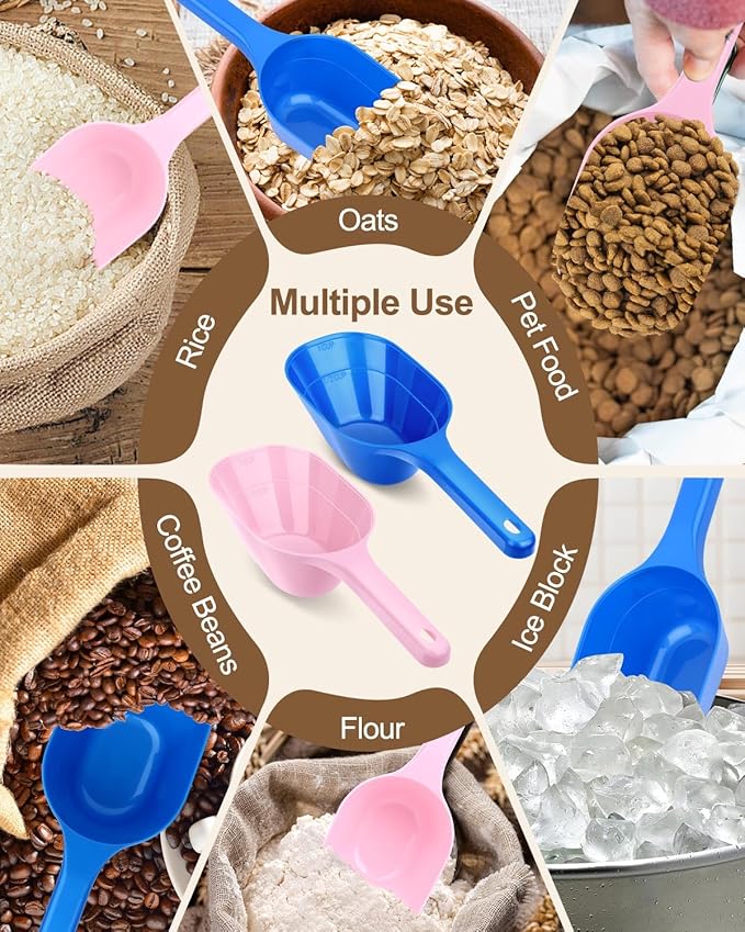 Dog Food Scoop, 1 Cup Pet Food Scoop With Measuring Lines (pink and blue)